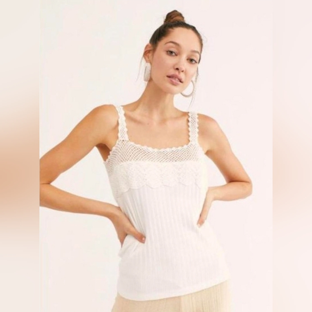 Free People Summer Solstice Tank Crochet Ribbed Top